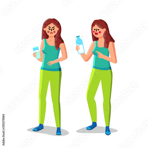 Lactose Intolerance Girl Hold Glass Of Milk Vector