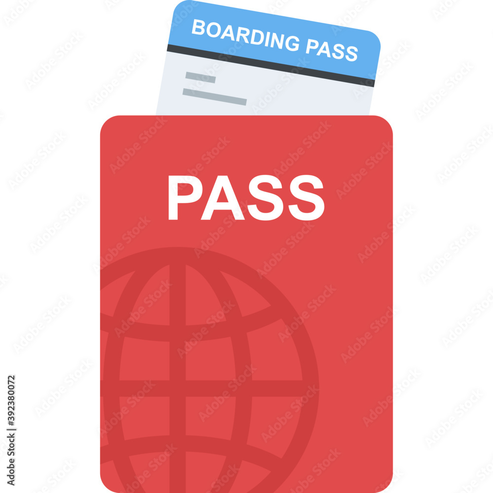 
A passport with ticket for international traveling, flat icon
