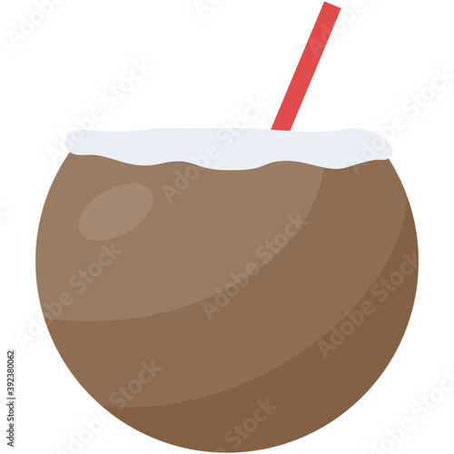 
Exotic coconut cocktail, coconut water flat icon
