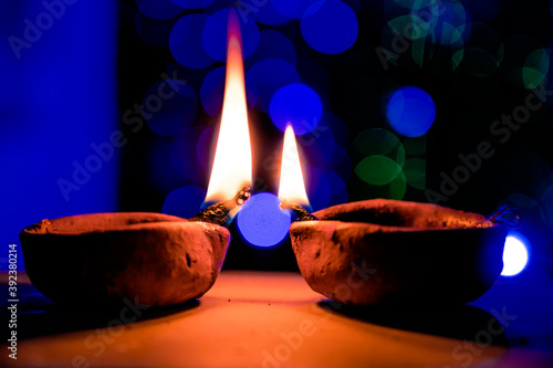 Lighted diya lamp in the auspicious occasion of Diwali