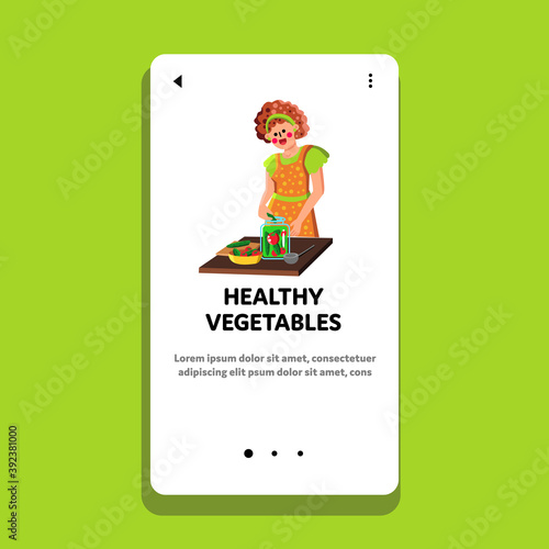 Healthy Vegetables Preserving In Jar Woman Vector