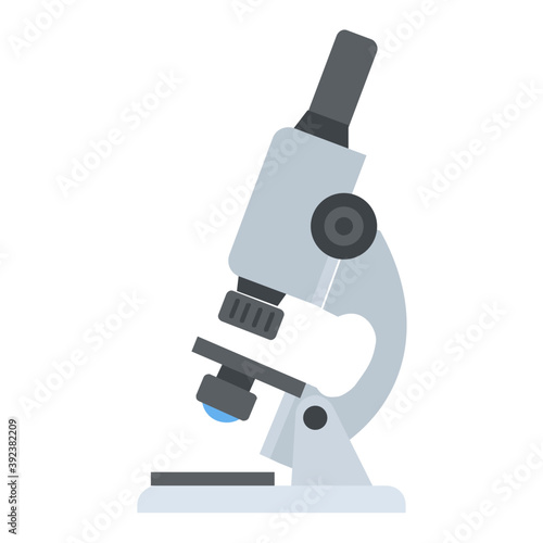  Flat design of microscope icon, lab research 