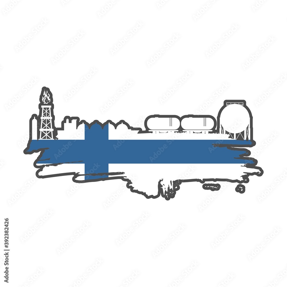 Energy and Power icons set and grunge brush stroke. Design concept of natural gas industry. Flag of Finland