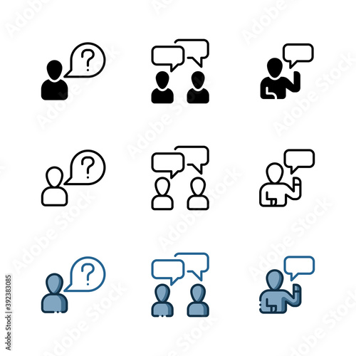 Discussion forum icon. With outline, glyph, and filled outline styles