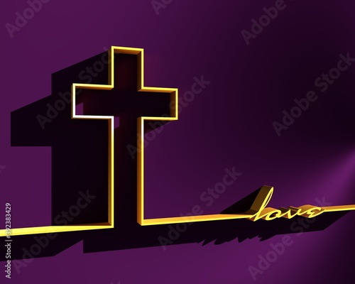 Christianity concept illustration. Cross and love word. 3D rendering