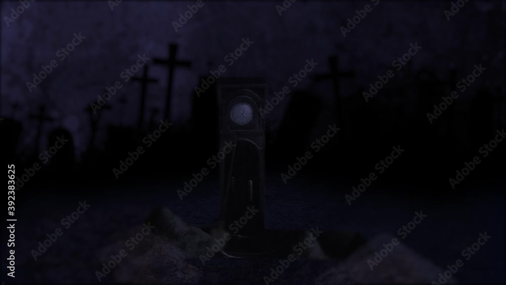 Vidéo Stock Death Clock Digging Grave in Graveyard Dead Body Halloween