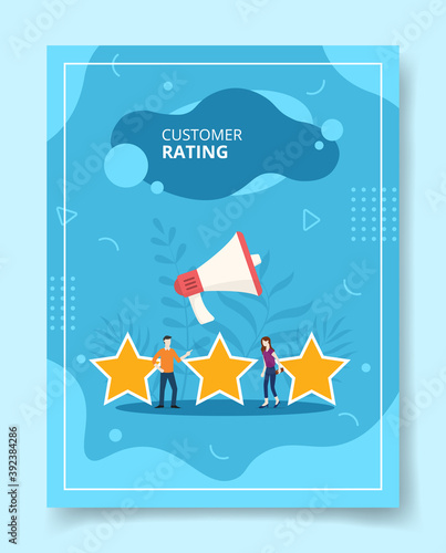 customer rating people standing among star shape for template of banners, flyer, books cover, magazines with liquid shape style