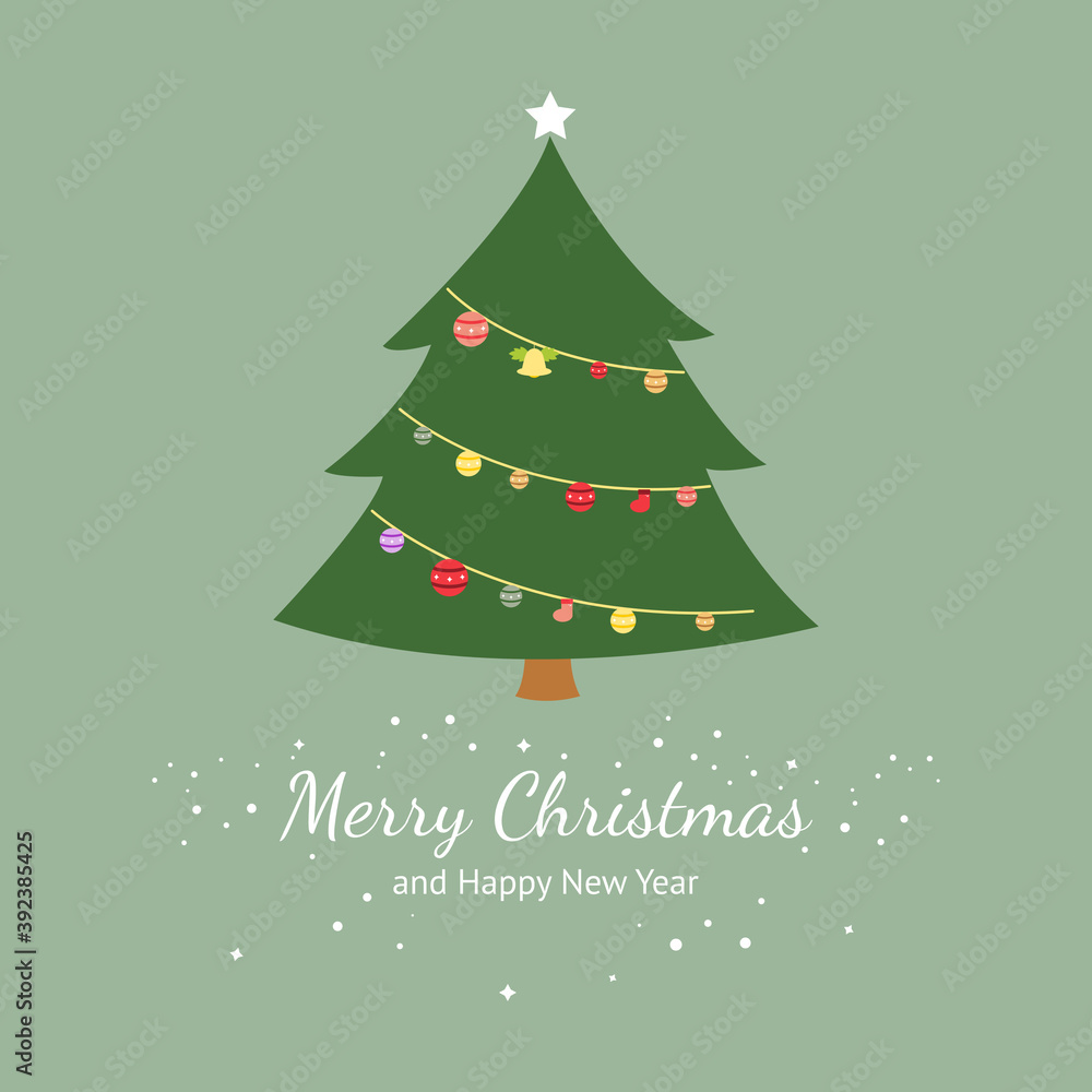 Naklejka premium Merry christmas and Happy new year. Merry christmas card. Christmas tree icon. Illustration vector.
