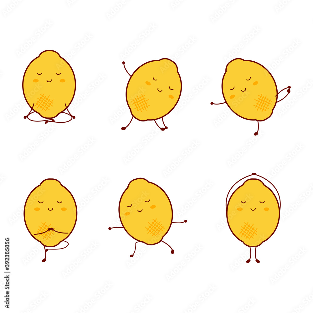 Lemon character concept illustration. Cartoon yoga lemon. Exercise at home. Illustration vector. Lemon character concept illustration. Cartoon yoga lemon. Exercise at home. Illustration vector.