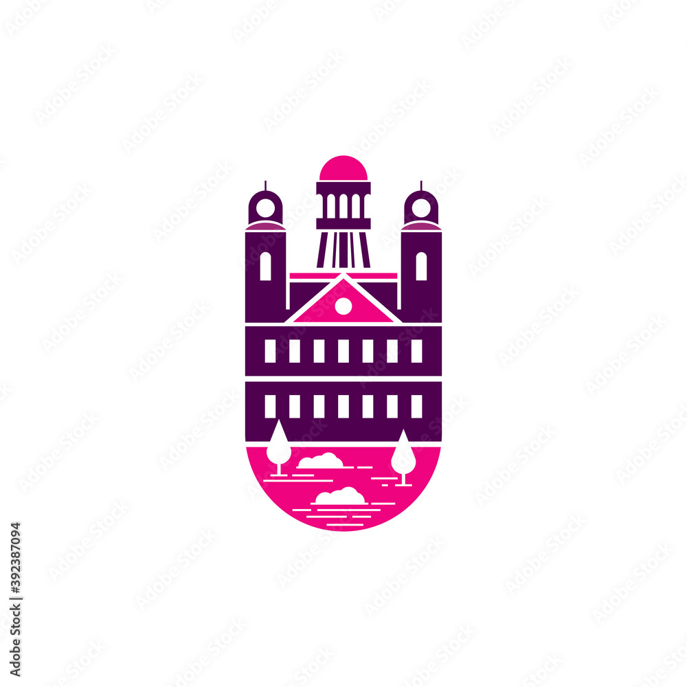 vintage purple classic building badge vector illustration