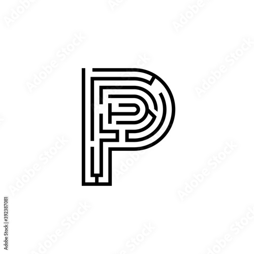abstract upper case P letter with maze patter vector icon