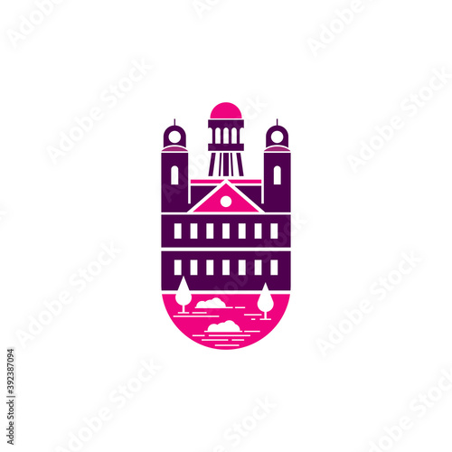 vintage purple classic building badge vector illustration © rickyovermind