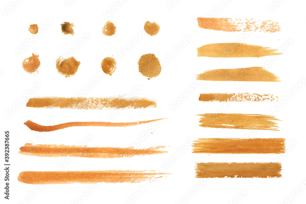 Golden Color watercolor brush vector set,