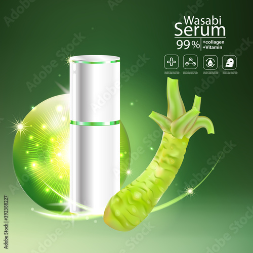 Serum Wasabi Vector Background Concept Skin Care Cosmetic.