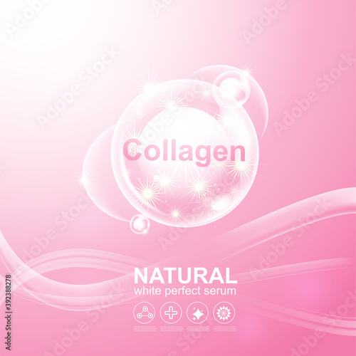 Collagen Solution Serum and Vitamin Vector Background.