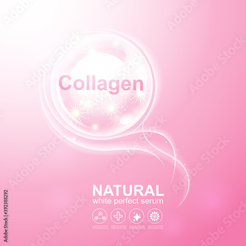 Collagen Solution Serum and Vitamin Vector Background.