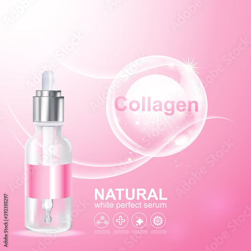 Collagen Solution Serum and Vitamin Vector Background.