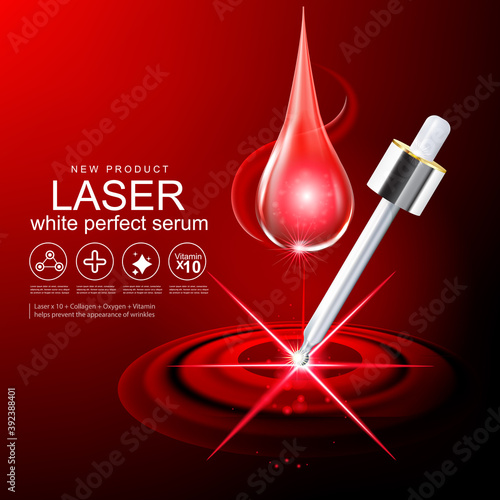 Collagen Serum Red Laser and Vitamin for Skin Care Products Concept.