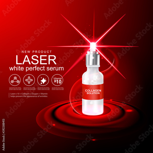 Collagen Serum Red Laser and Vitamin for Skin Care Products Concept.