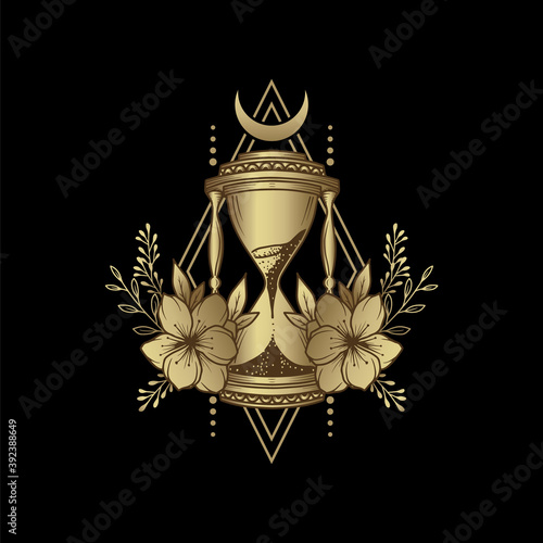 Hourglass or sandglass, Esoteric, boho, magic, astrology symbol for spiritual tarot reader or meditation posters.
