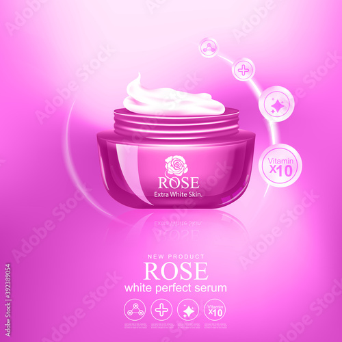 Collagen and Serum Skin Care Rose Product Background Concept Cosmetic for Skin.