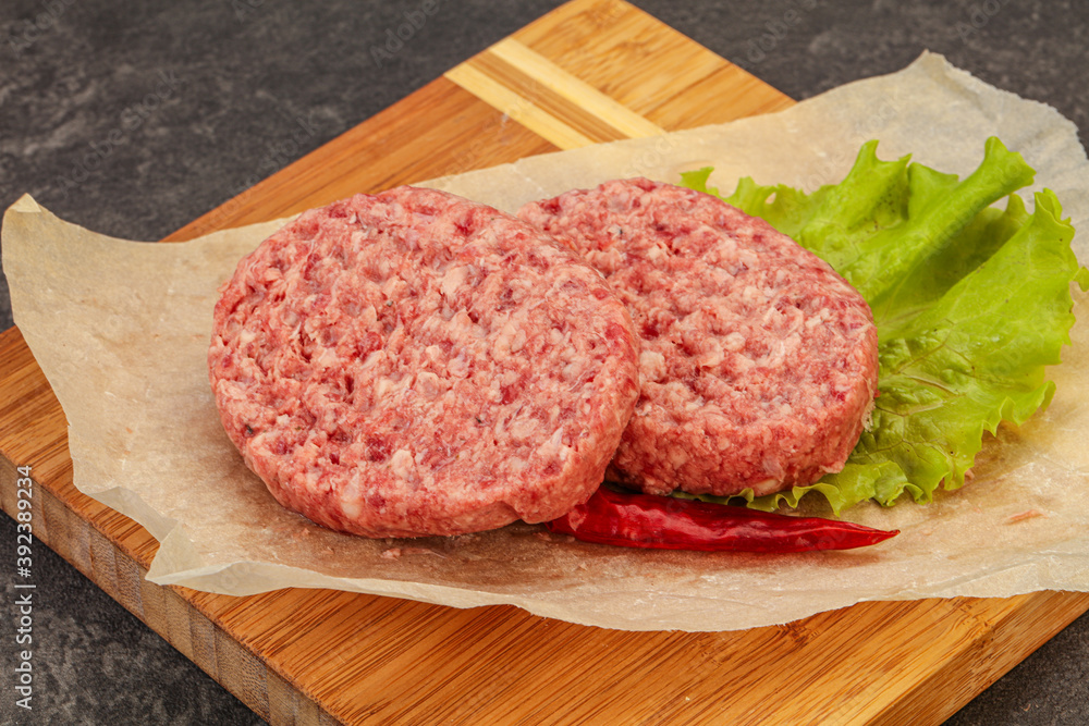 Raw beef cutlet for burger Raw beef cutlet for burger