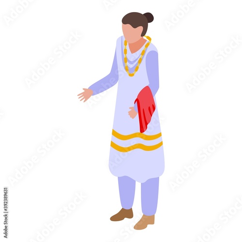 Indian woman white dress icon. Isometric of indian woman white dress vector icon for web design isolated on white background