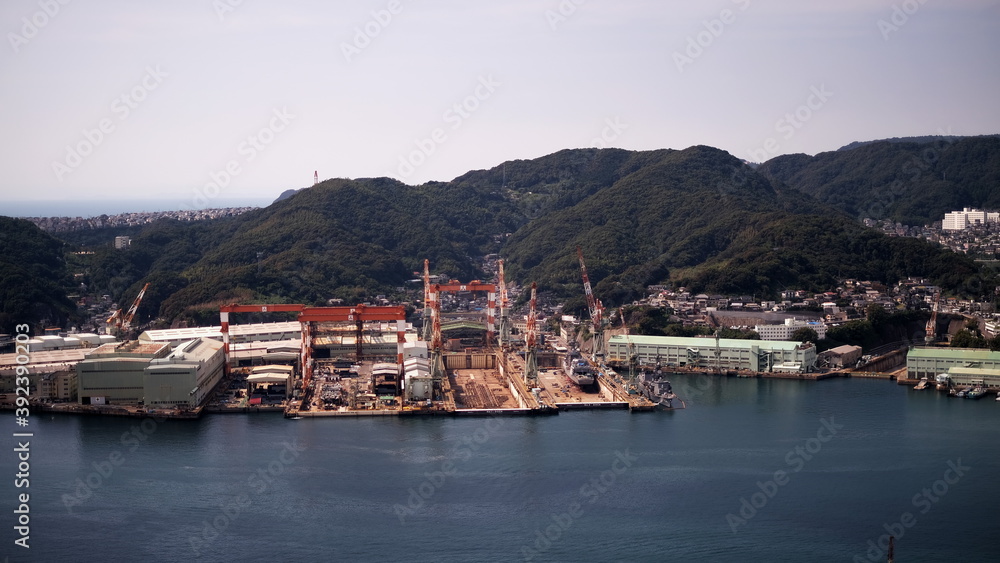 shipyard in nagasaki japan, taken in the noon
