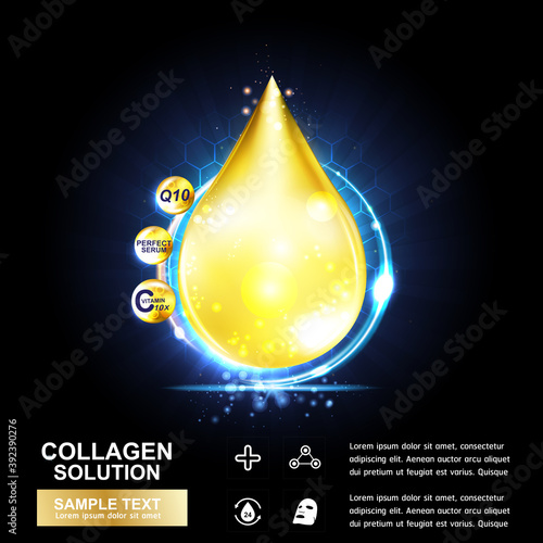 Collagen Serum and Vitamin Background Concept Skin Care Cosmetic.