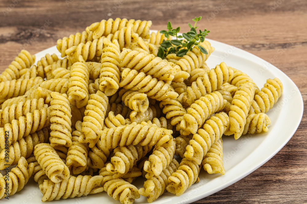 Italian pasta Fusilli with pesto Italian pasta Fusilli with pesto