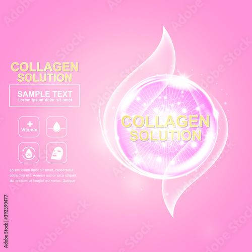 Collagen Solution Serum Drop and Vitamin Background Skin Care Cosmetic concept.