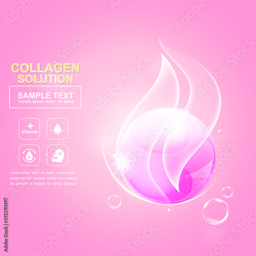 Collagen Solution Serum Drop and Vitamin Background Skin Care Cosmetic concept.