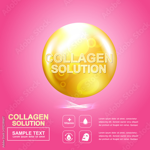 Collagen Solution Serum Drop and Vitamin Background Skin Care Cosmetic concept.