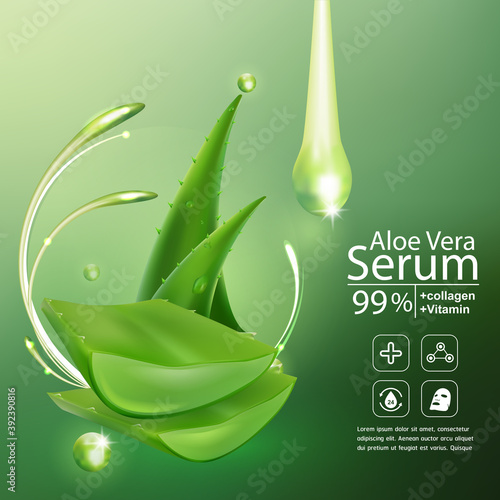 Aloe Vera Serum and Collagen Vitamin Background Vector for Skin Care Cosmetic Products.