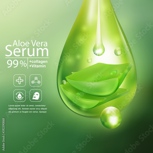 Aloe Vera Serum and Collagen Vitamin Background Vector for Skin Care Cosmetic Products.