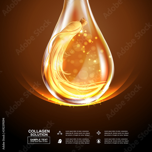 Ginseng Collagen Serum and Vitamin Background Concept for Skin Care Cosmetic.
