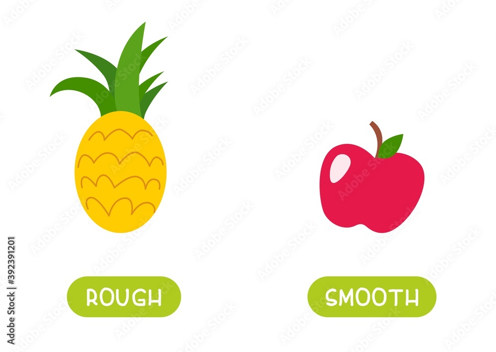 ROUGH and SMOOTH antonyms word card vector template. Flashcard for ...