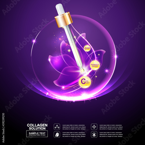 Collagen Serum and Vitamin Background Concept Skin Care Cosmetic.