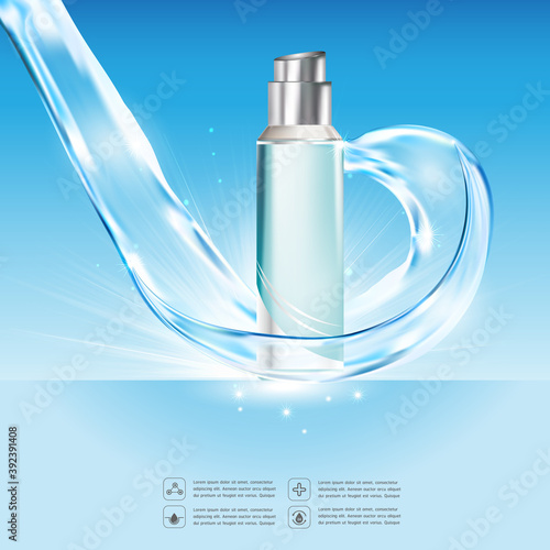 Collagen Mineral Water Serum and Vitamin Background Concept Skin Care Cosmetic.