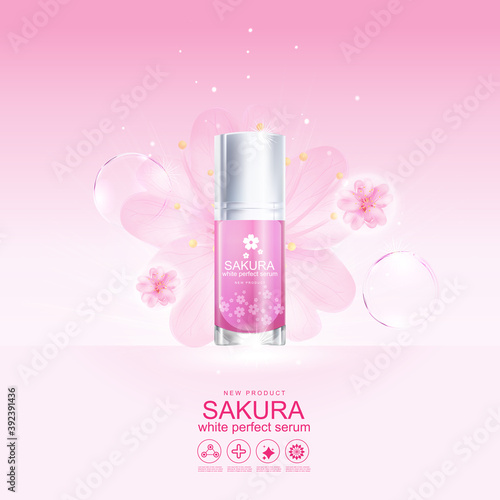 Collagen Sakura Serum or Vitamin and Background Vector Skin Care Cosmetic 