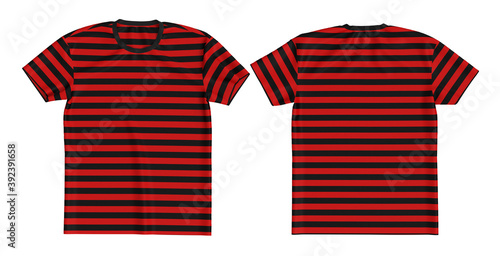 men's striped short sleeve t-shirt mockup in front and back views, design presentation for print, 3d illustration, 3d rendering