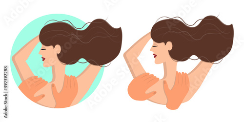 Young beautiful woman at session of body massage. Hands of masseur doing doing classic back massage