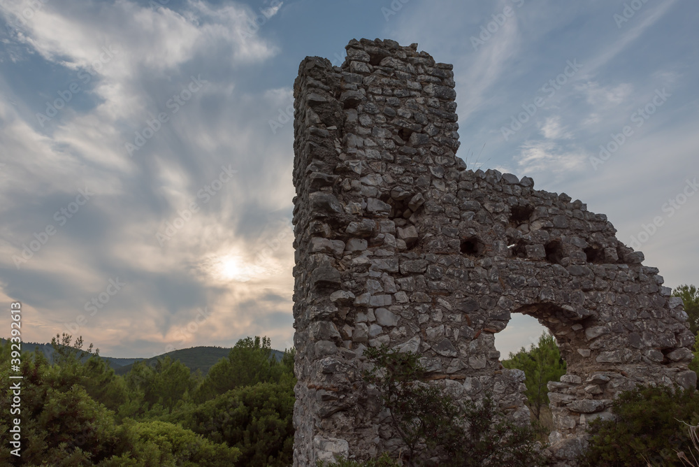 The Norman ruins of Fiskardo in Kefalonia in Greece The Norman ruins of Fiskardo in Kefalonia in Greece