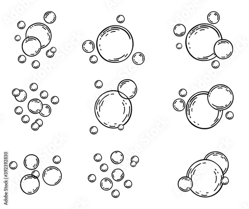 soap bubbles vector sketch, hand drawn style, isolation photo