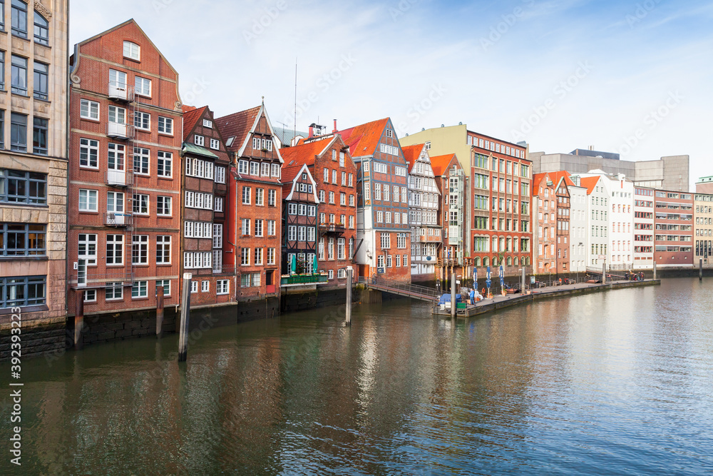 Old Hamburg town view with colorful facades