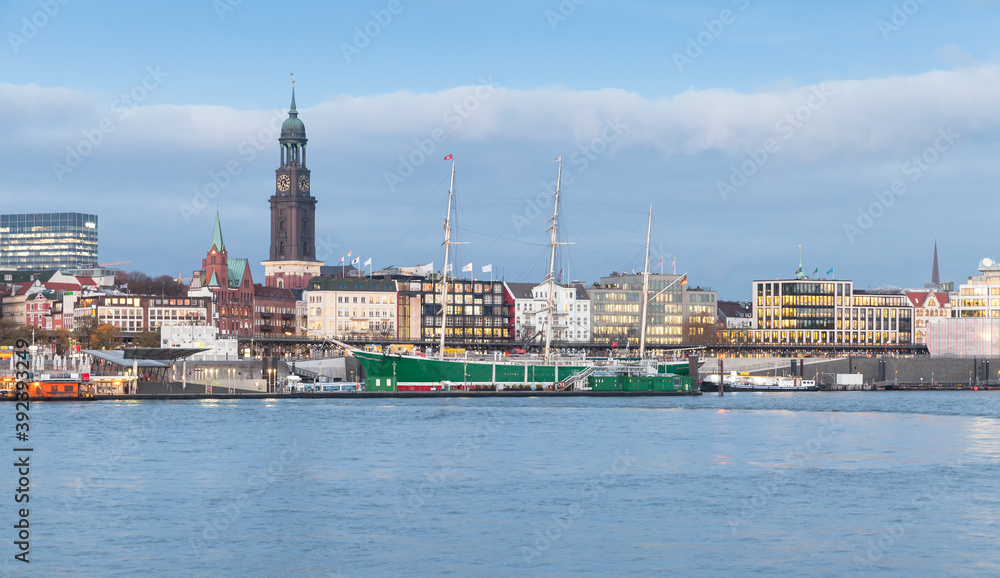 Cityscape of Hamburg with modern and old buildings