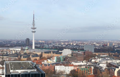 Hamburg cityscape at daytime, Germany. Aerial view