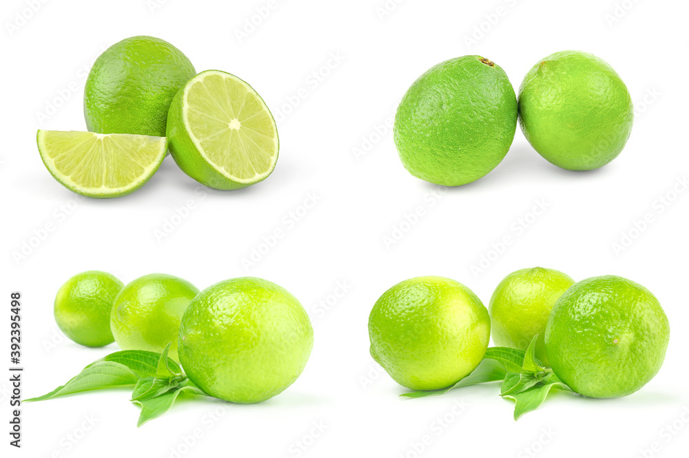 Collage of limes isolated on a white cutout