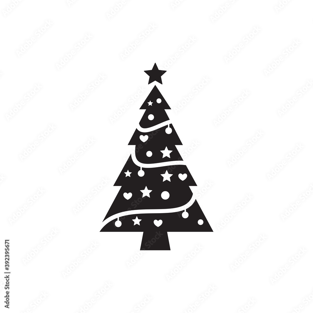 Fototapeta premium Simple christmas tree flat icon design vector