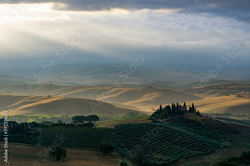 Beautiful sunrise over the valley of San Quirico d Orcia, Toscana, Italy